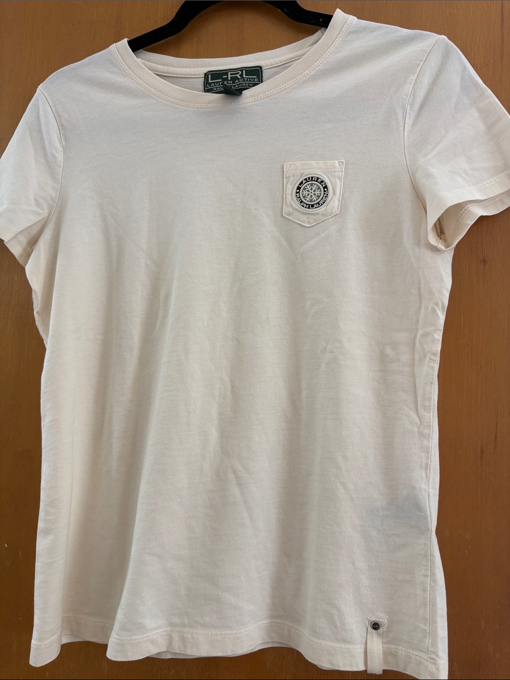 Lauren Ralph Lauren Cream Pocket Tee with Embroidered Badge